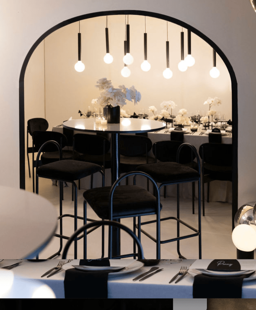 Zinc Long Pendants over dining table.